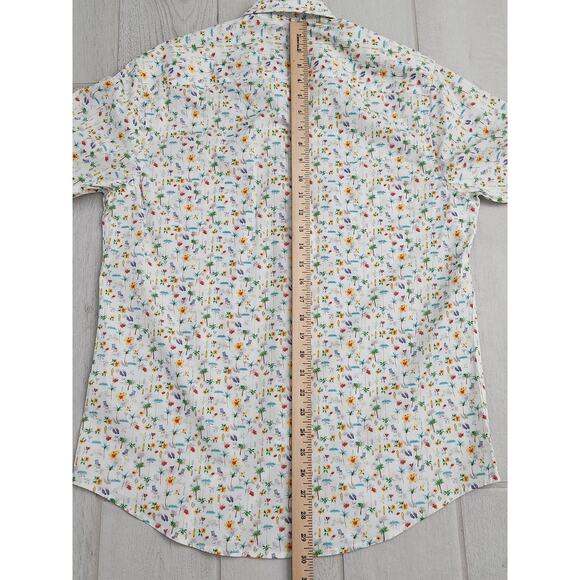 Quieti Performance Stretch Men's Med Tropical Island Vacation Surf Button Shirt - Picture 8 of 9